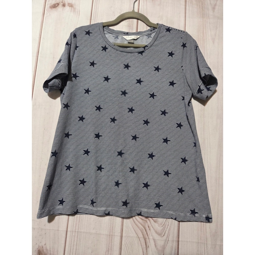 Christopher & Banks Womens Medium Navy White Striped Star Print T-Shirt Top
